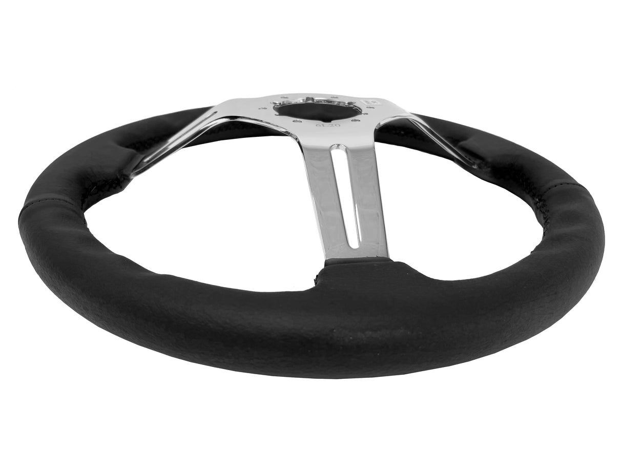 1965-1967 Ford Mustang Steering Wheel Kit Black Leather Chrome Spoke Running Pony
