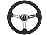 1965-1967 Ford Mustang Steering Wheel Kit Black Leather Chrome Spoke Running Pony