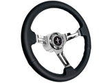 1965-1967 Ford Mustang Steering Wheel Kit Black Leather Chrome Spoke Running Pony