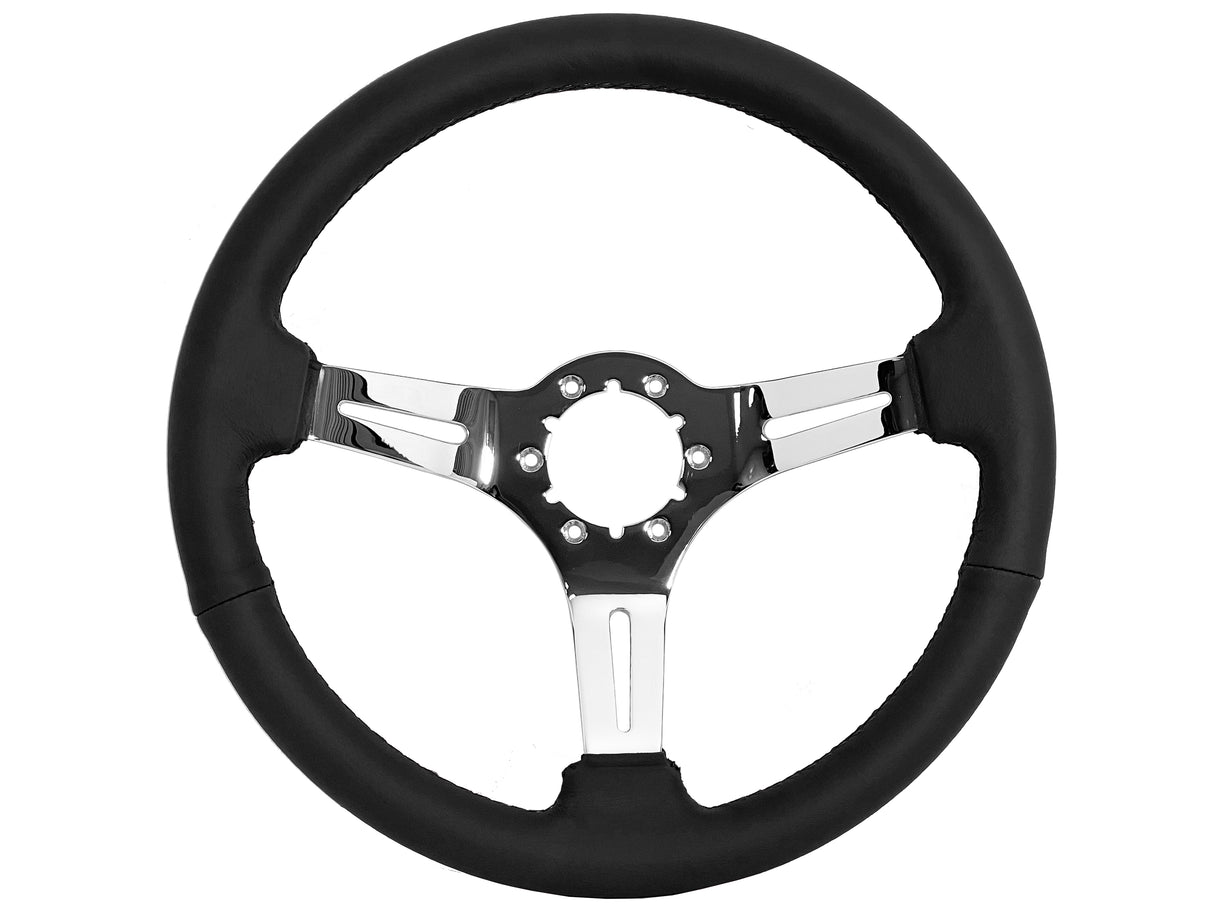 1965-1967 Ford Mustang Steering Wheel Kit Black Leather Chrome Spoke Running Pony