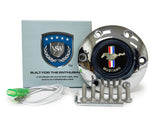 1965-1967 Ford Mustang Steering Wheel Kit Black Leather Chrome Spoke Running Pony